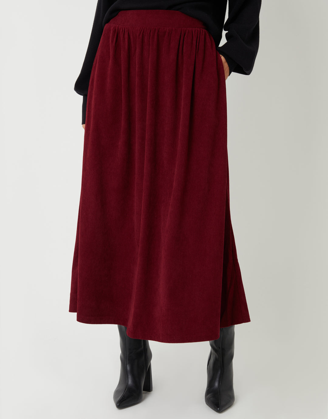 Berry Red Corduroy Pull On Midaxi Skirt