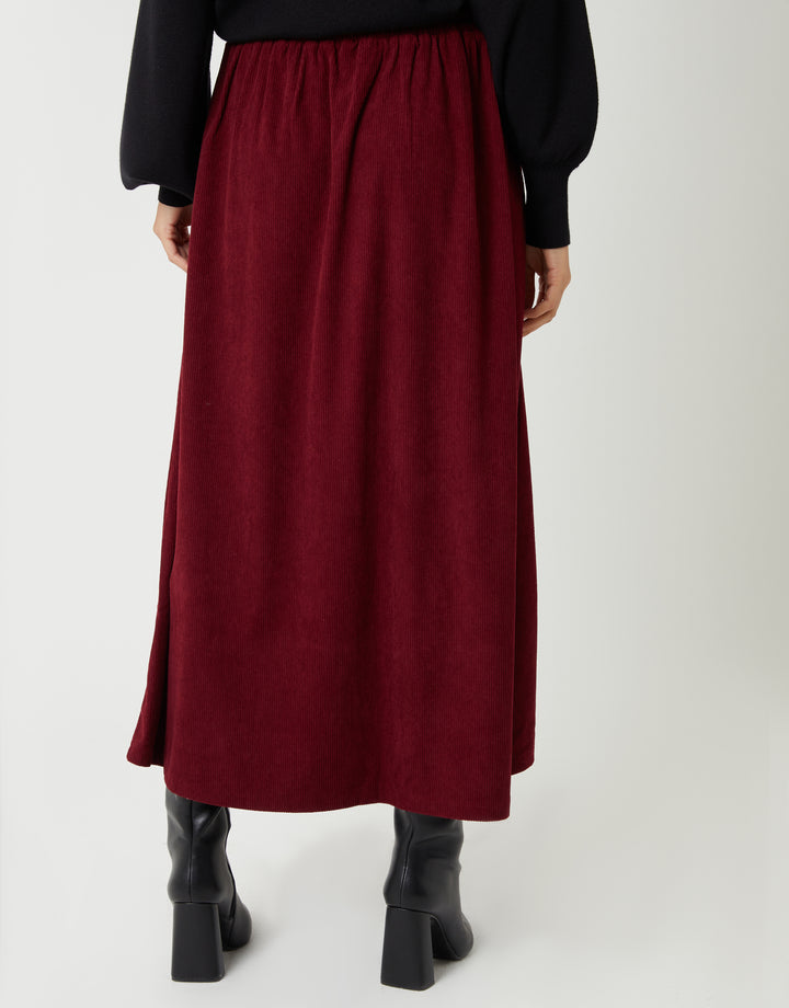 Berry Red Corduroy Pull On Midaxi Skirt