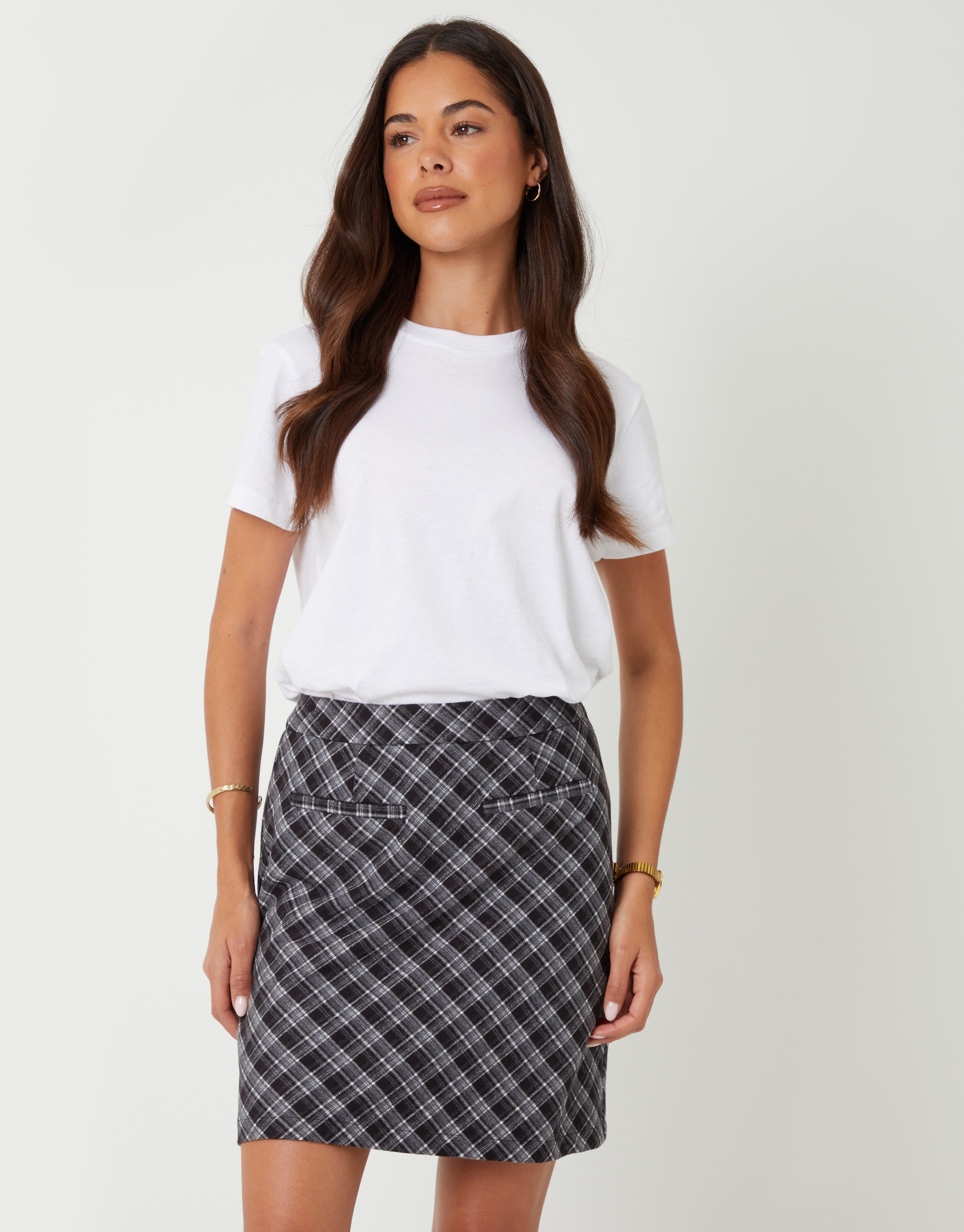 Threadbare Women's Mono Check A-Line Mini Skirt
