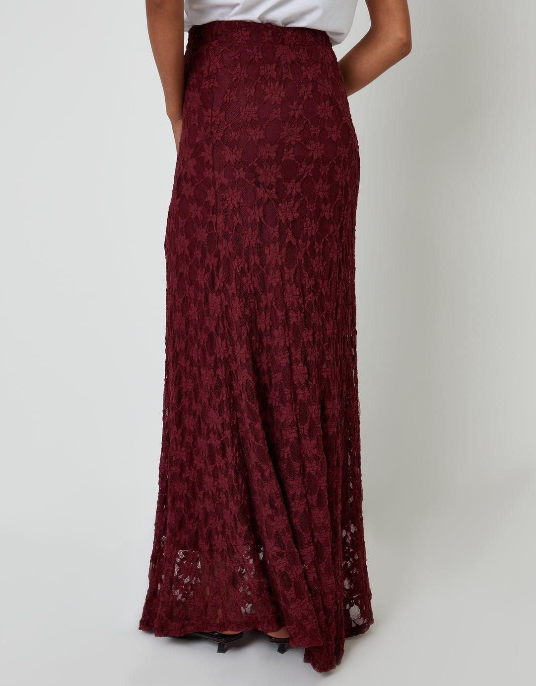 Berry Red Pull On Lace Maxi Skirt