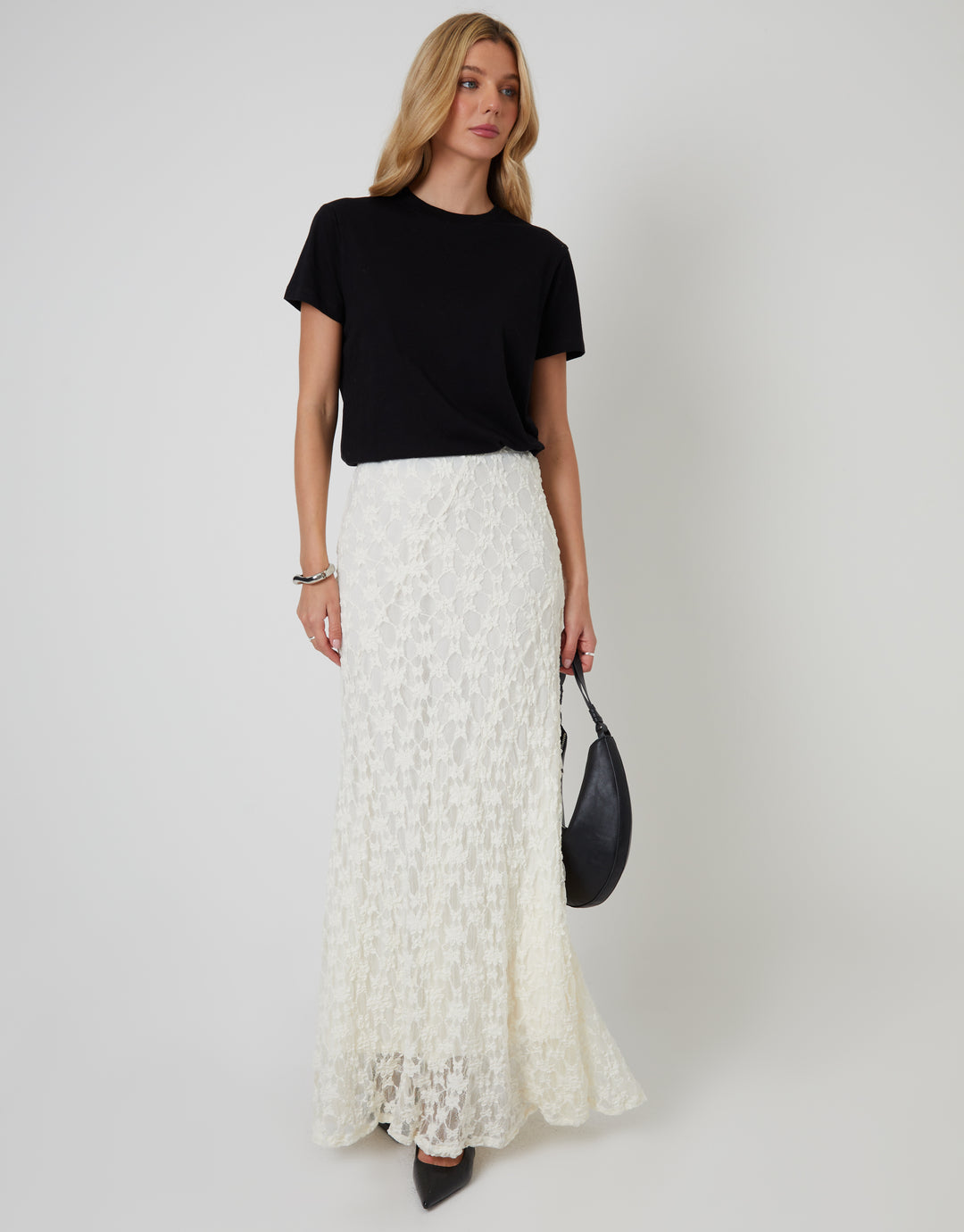 Threadbare Women's White Pull On Lace Maxi Skirt1