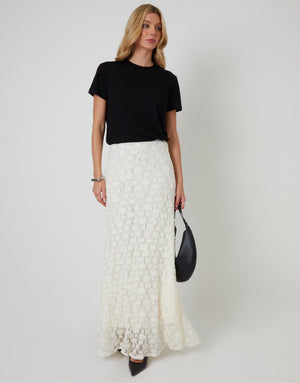White Pull On Lace Maxi Skirt
