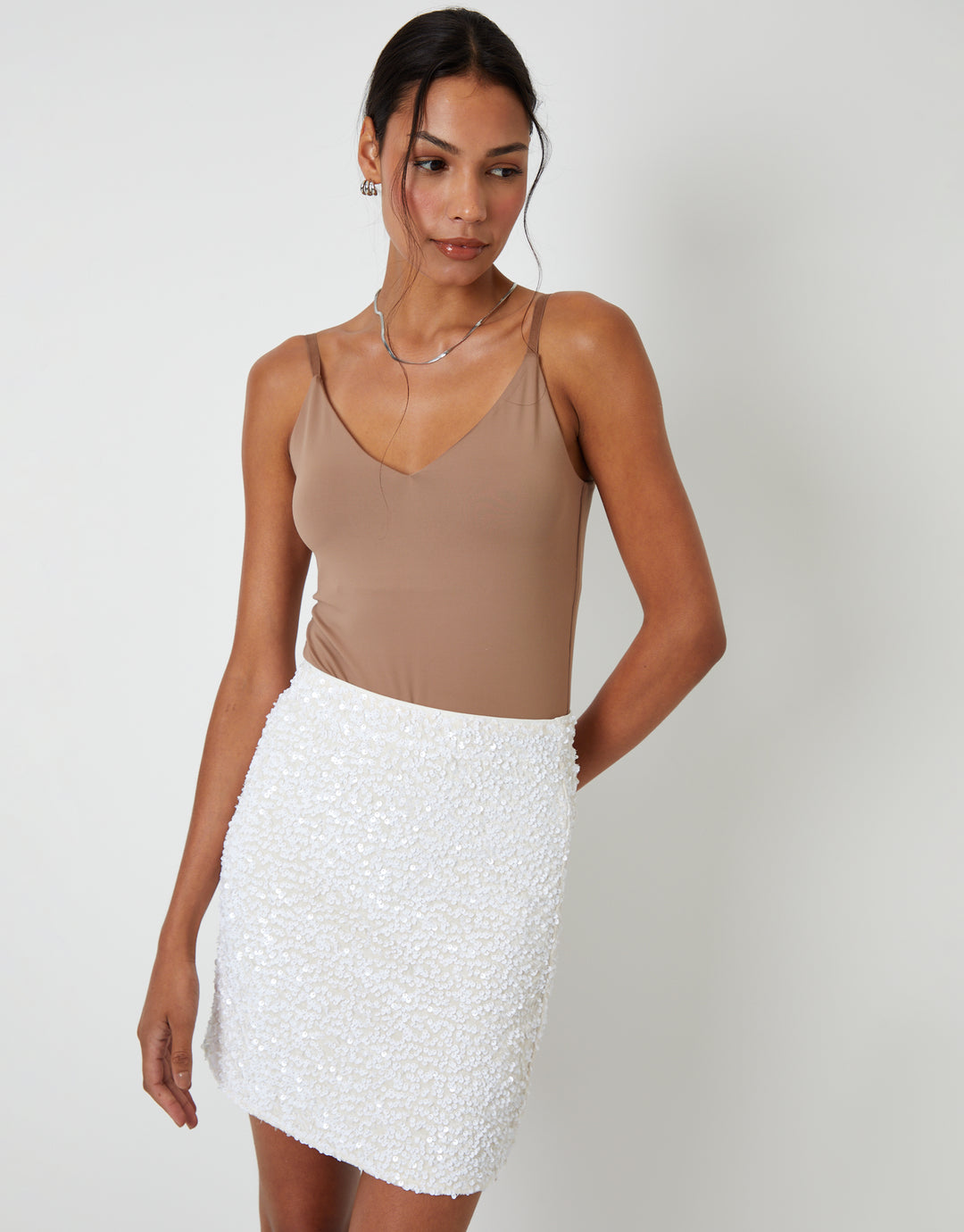 White Sequin Velour Mini Skirt