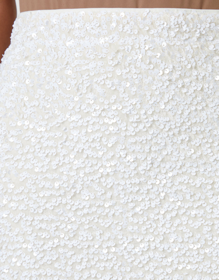 White Sequin Velour Mini Skirt