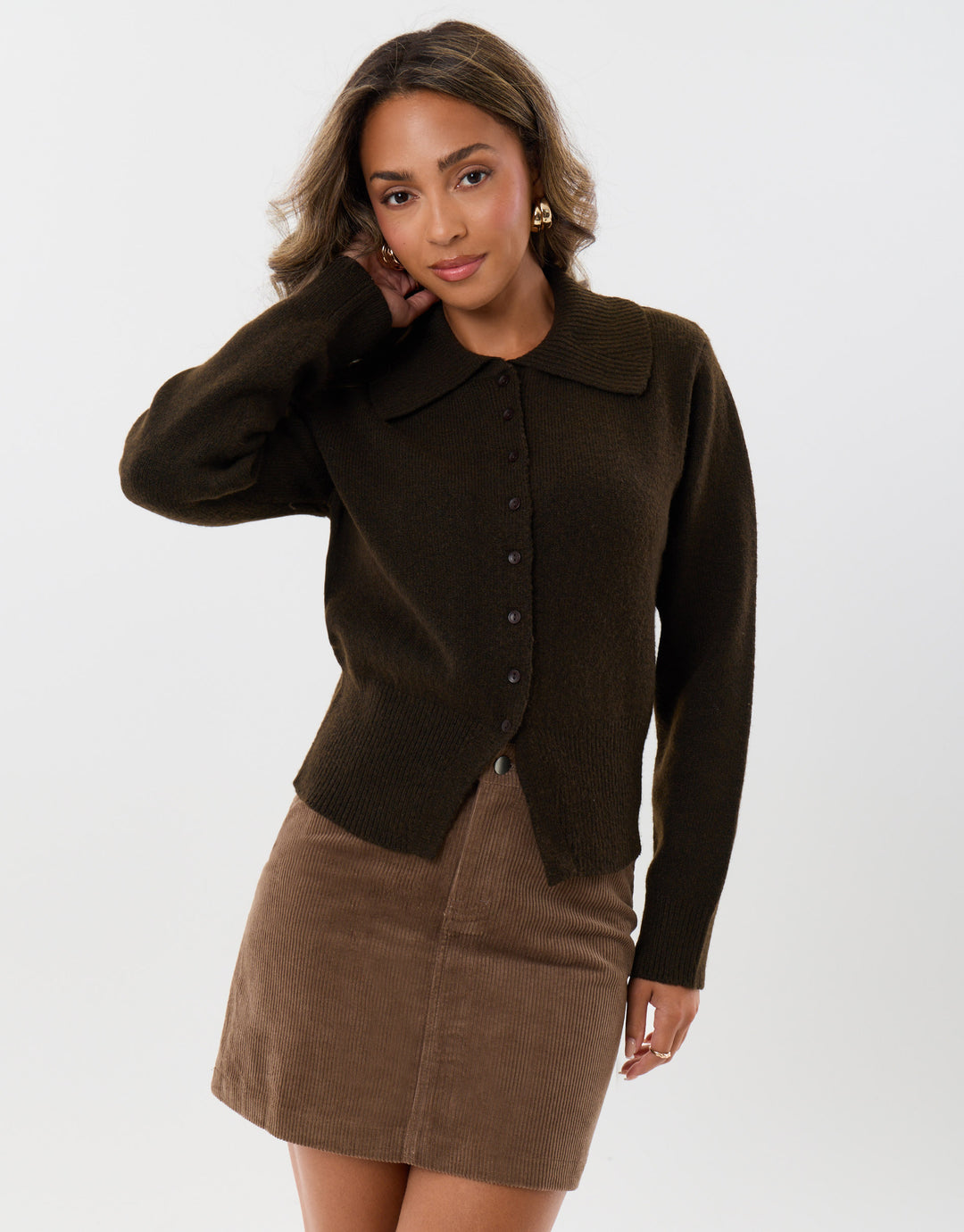 Corduroy Mini Skirt in Mocha Brown