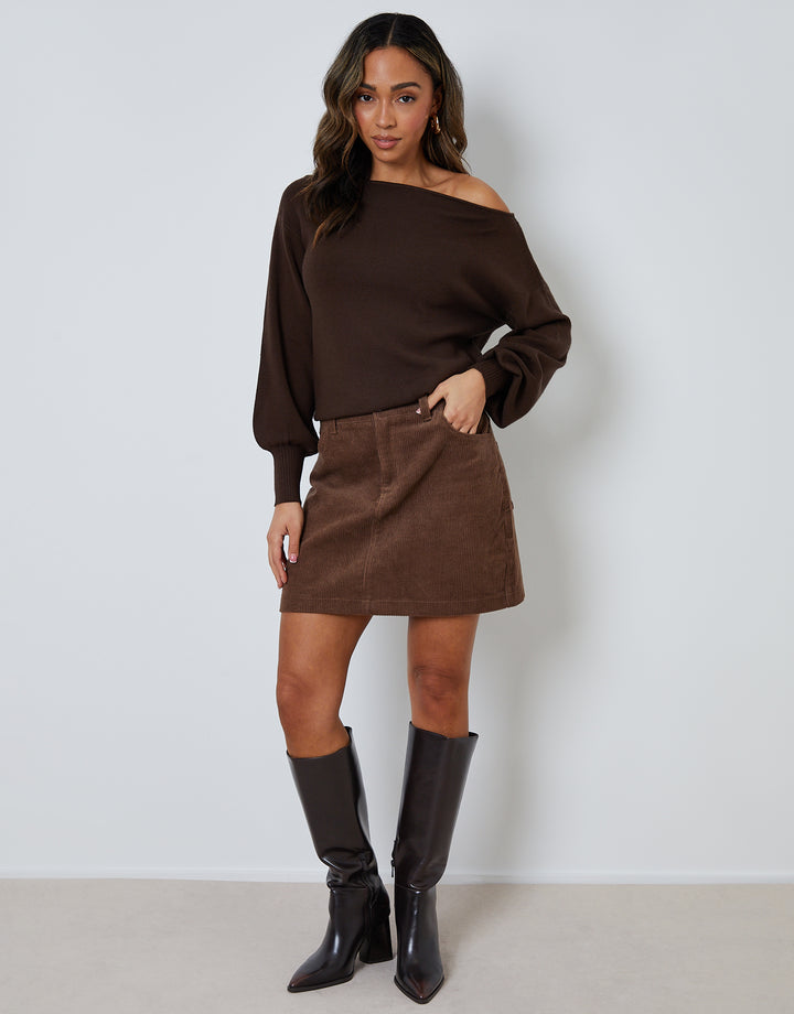 Mocha Brown Corduroy Mini Skirt