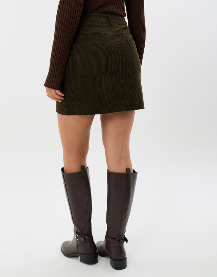 Corduroy Mini Skirt in Olive Green