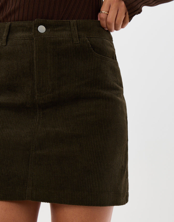 Corduroy Mini Skirt in Olive Green