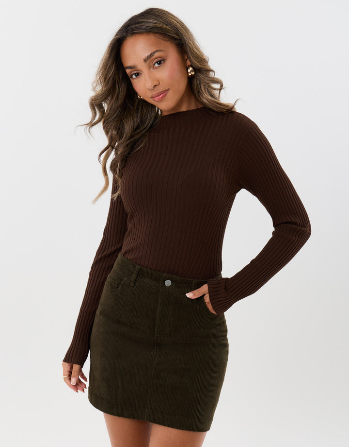 Corduroy Mini Skirt in Olive Green