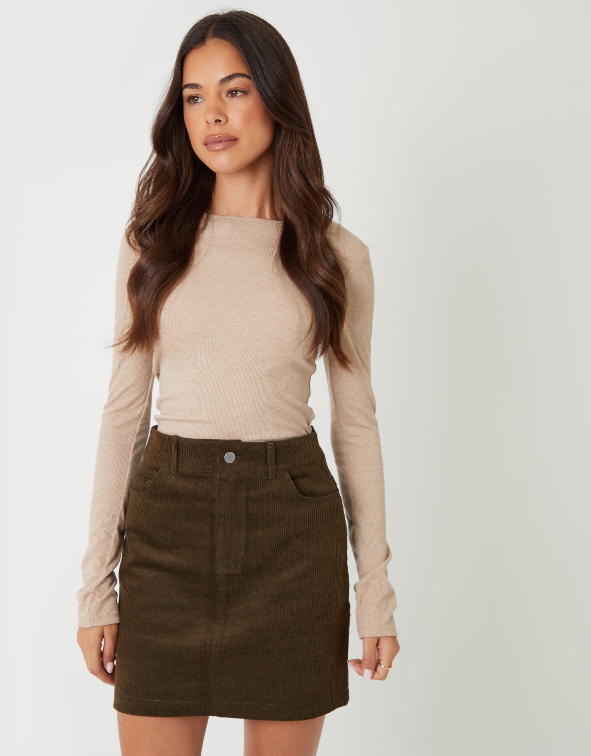 Corduroy Mini Skirt in Olive Green