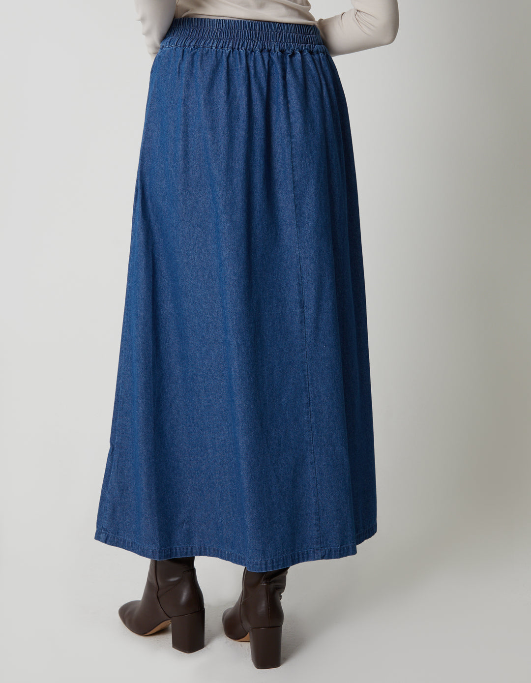 Mid Wash Pull On Denim Midaxi Skirt
