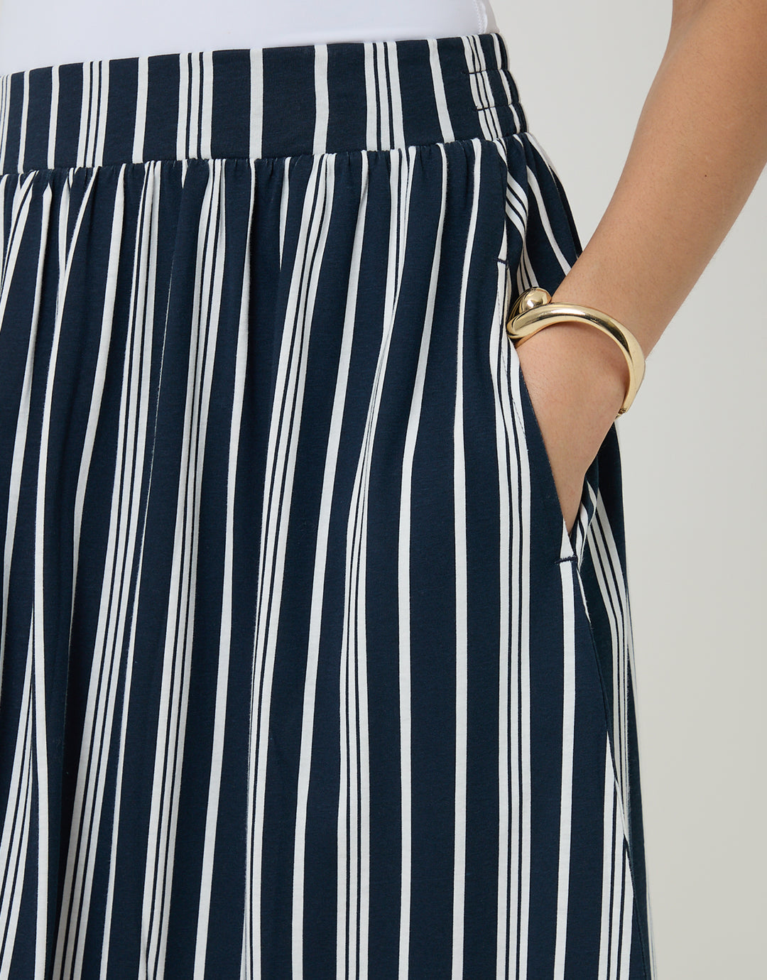 Navy Stripe Jersey A-Line Maxi Skirt