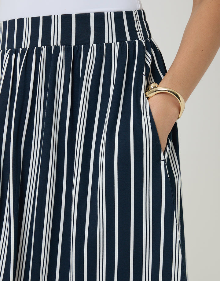 Navy Stripe Jersey A-Line Maxi Skirt