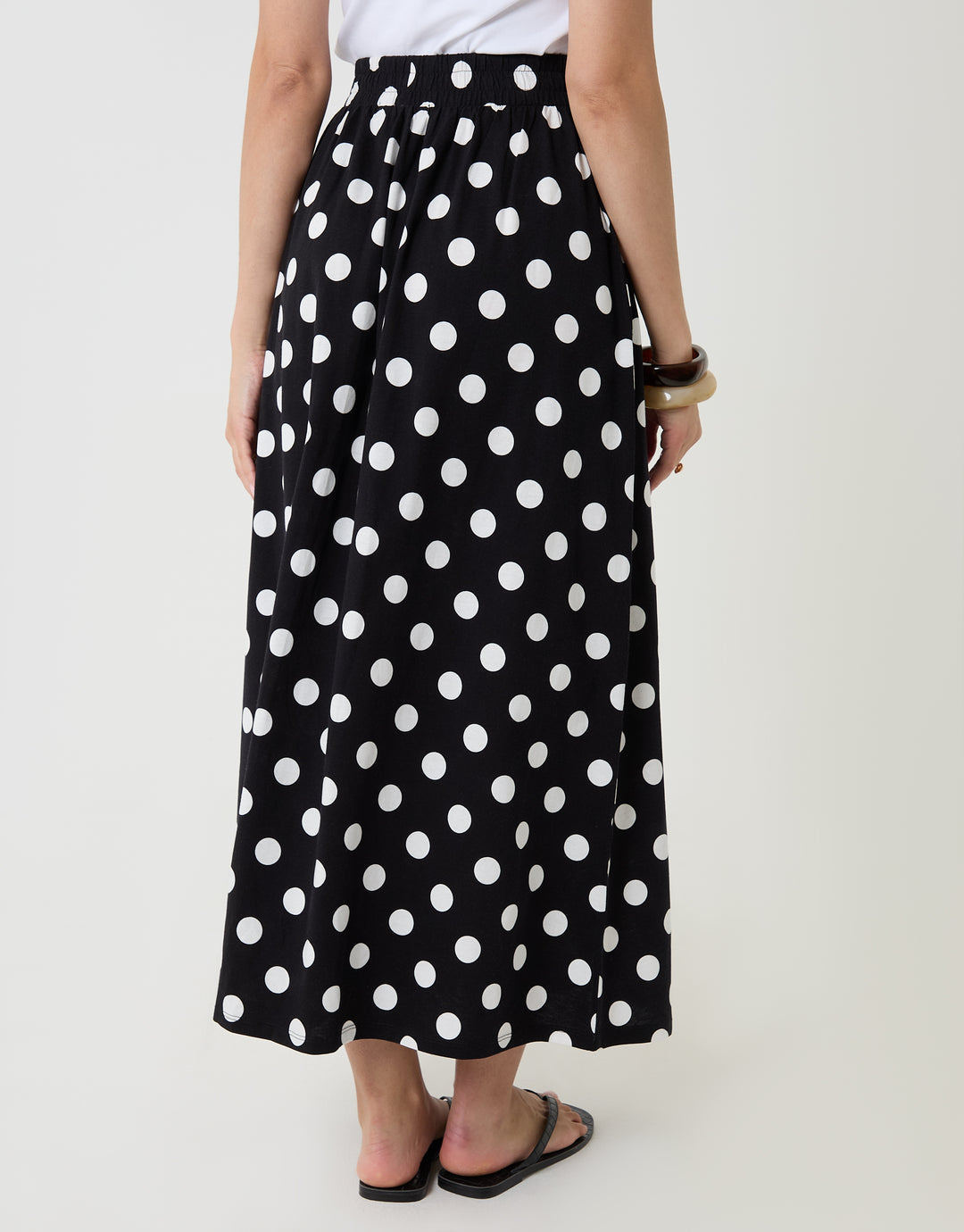 Jersey A-Line Maxi Skirt in Mono Polka Dot