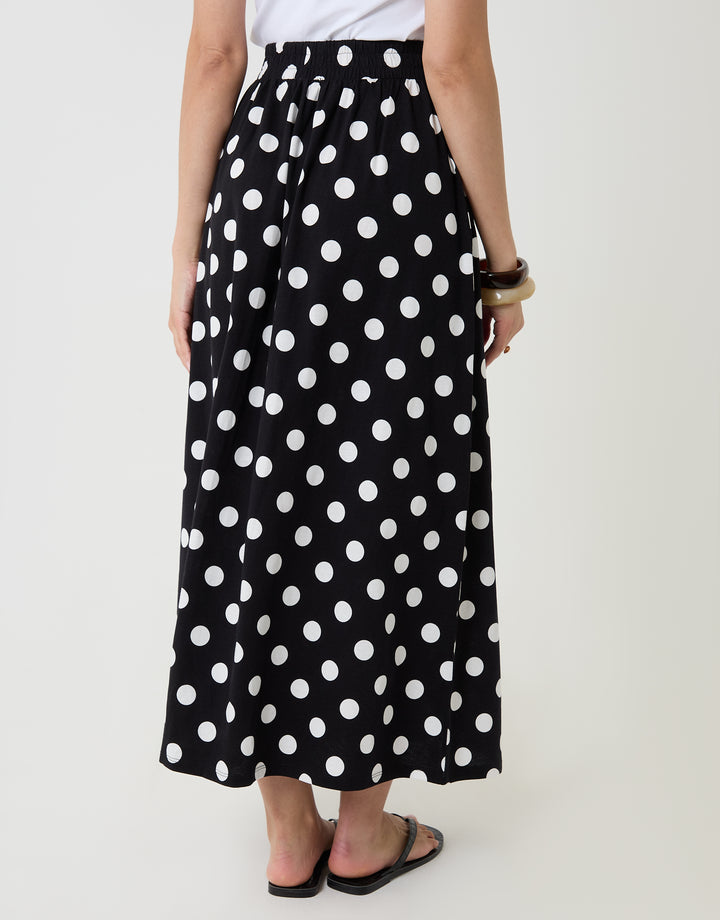 Jersey A-Line Maxi Skirt in Mono Polka Dot
