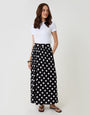 Jersey A-Line Maxi Skirt in Mono Polka Dot