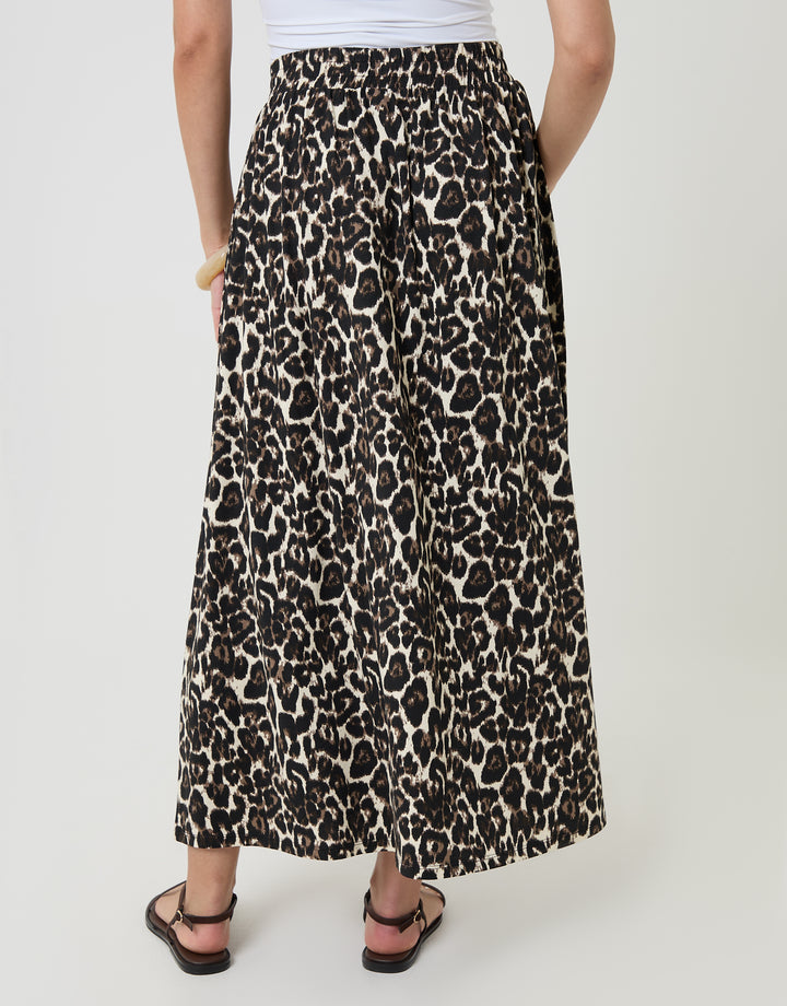Leopard Print Jersey A-Line Maxi Skirt