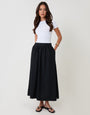 Threadbare Linen Blend Gathered Midaxi Skirt in Black - full body