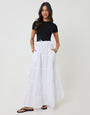 Threadbare Cotton Tiered Maxi Skirt in White - full body