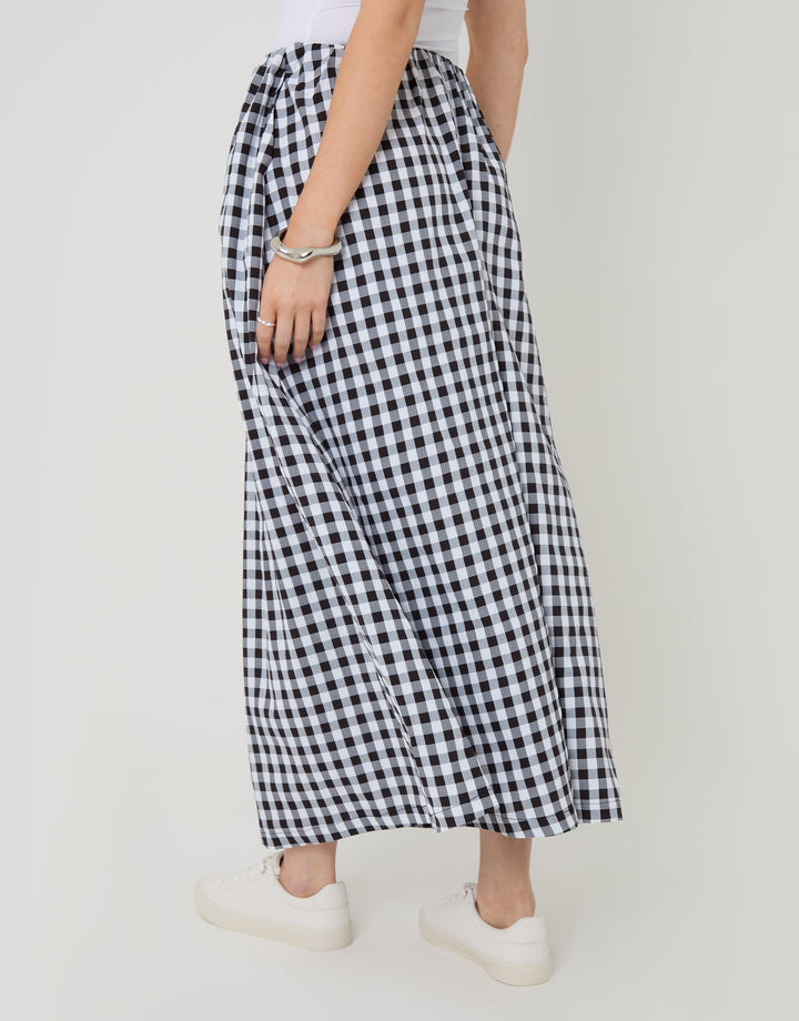 Mono Gathered Waist Gingham Maxi Skirt