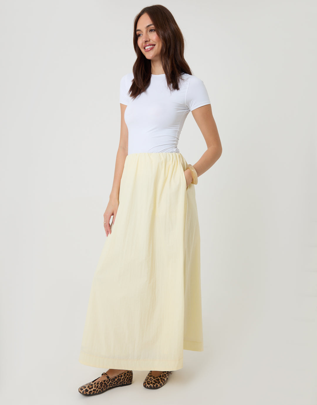 Yellow Gathered Waist Maxi Skirt