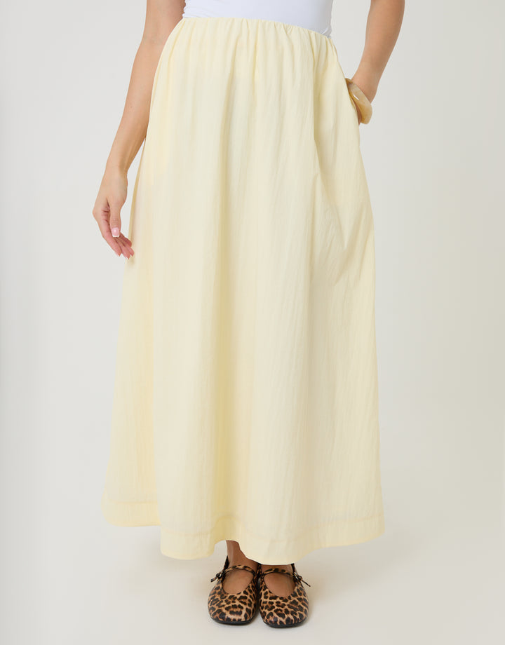 Yellow Gathered Waist Maxi Skirt