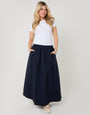 Navy Gathered Waist Maxi Skirt