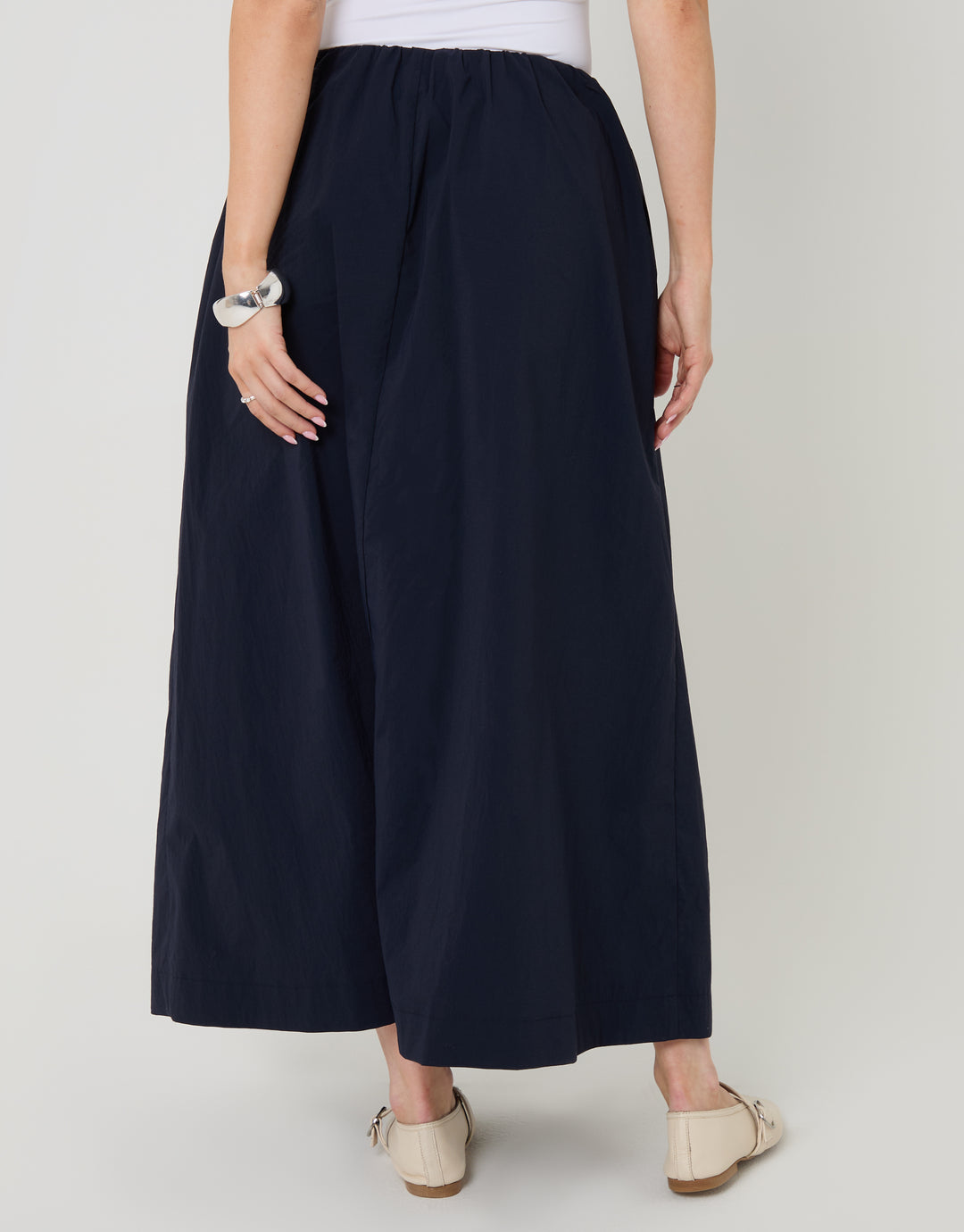 Navy Gathered Waist Maxi Skirt