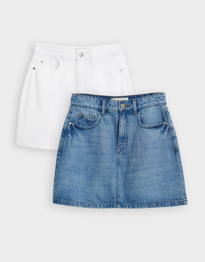 2 Pack Denim Mini Skirts Mid Wash &