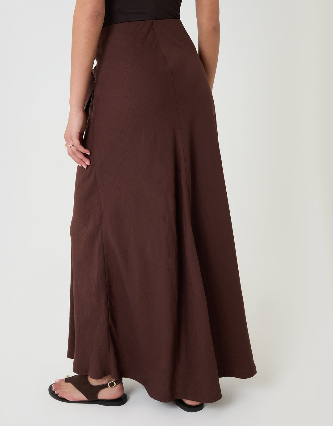 Threadbare Tie Sash Midi Skirt in Chocolate - back view