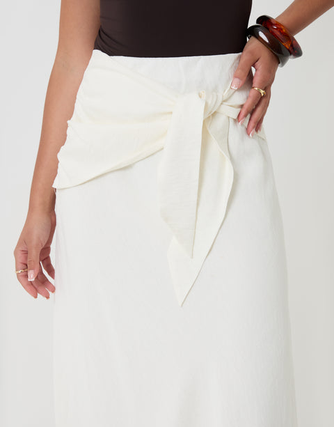 Threadbare Tie Sash Midi Skirt in White - close up