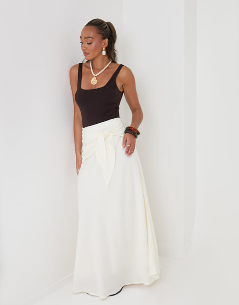 Threadbare Tie Sash Midi Skirt in White - full body