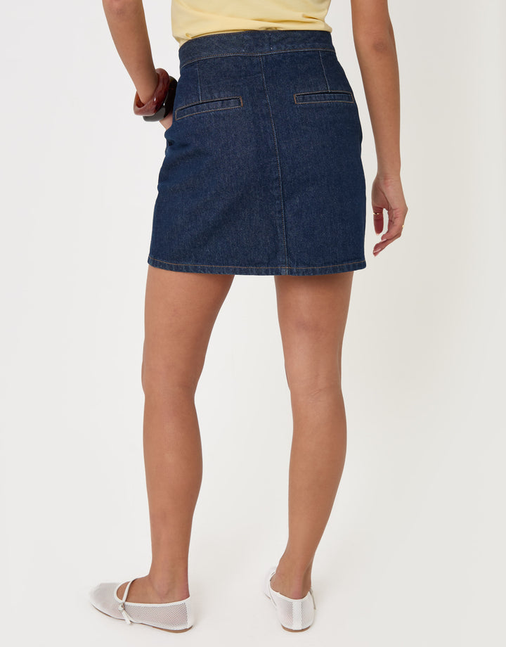 Threadbare Denim A-Line Mini Skirt in Indigo - back view