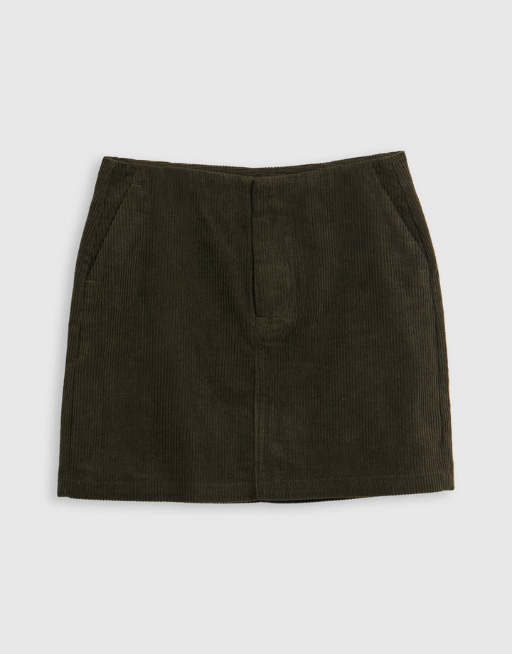 Corduroy Mini Skirt in Olive Green