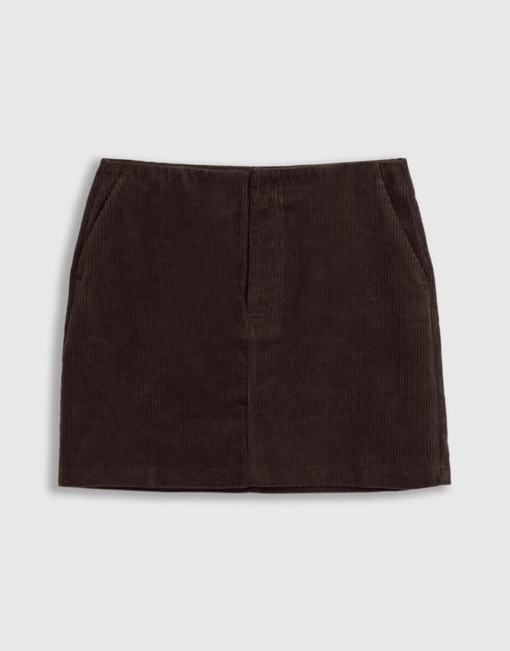 Threadbare Corduroy Mini Skirt in Chocolate Brown - mannequin image