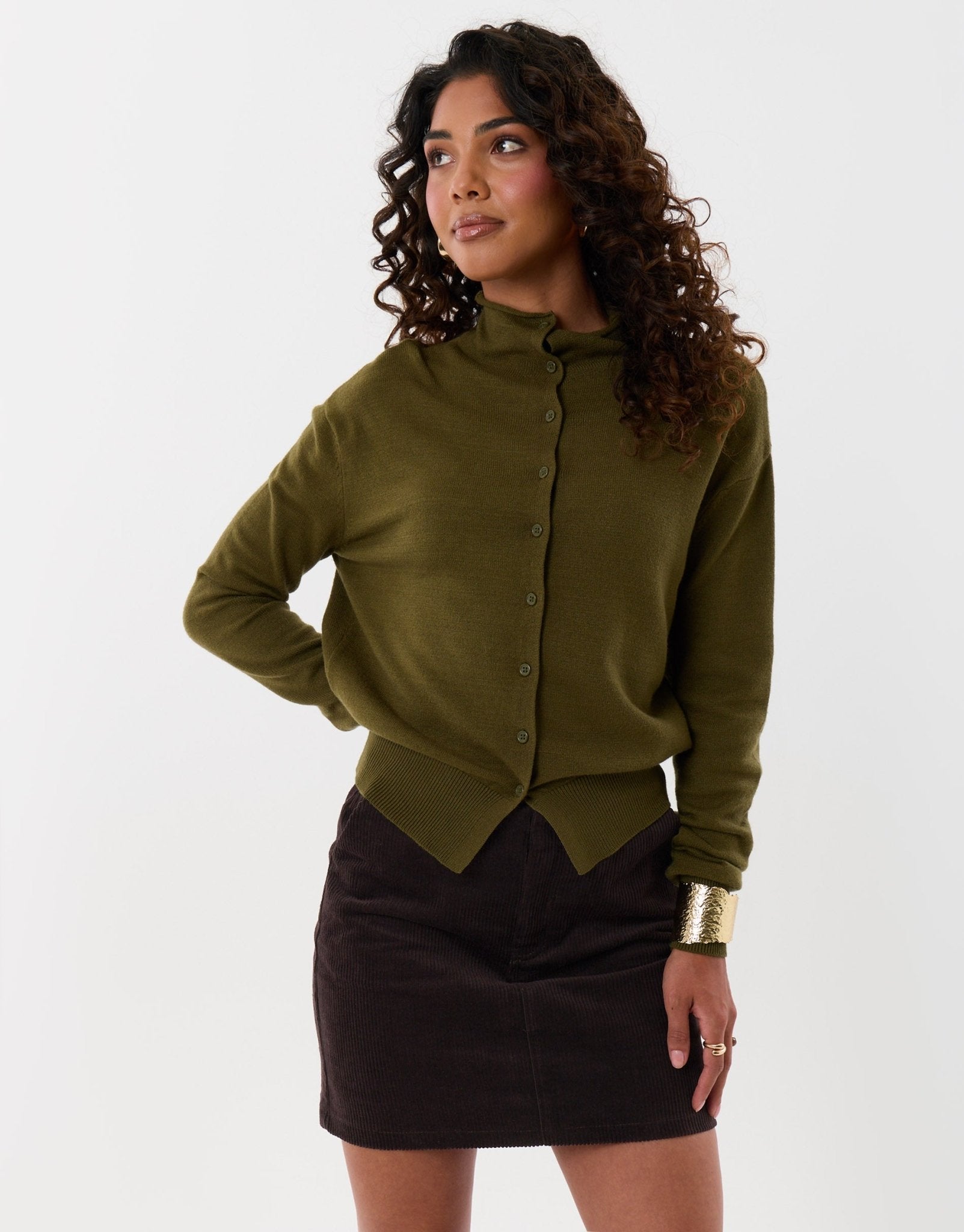 Corduroy Mini Skirt in Chocolate Brown