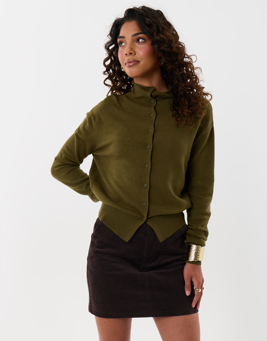 Threadbare Corduroy Mini Skirt in Chocolate Brown - full body