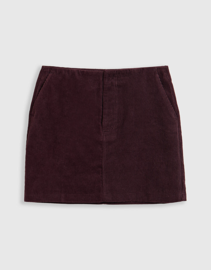 Threadbare Corduroy Mini Skirt in Plum - mannequin image