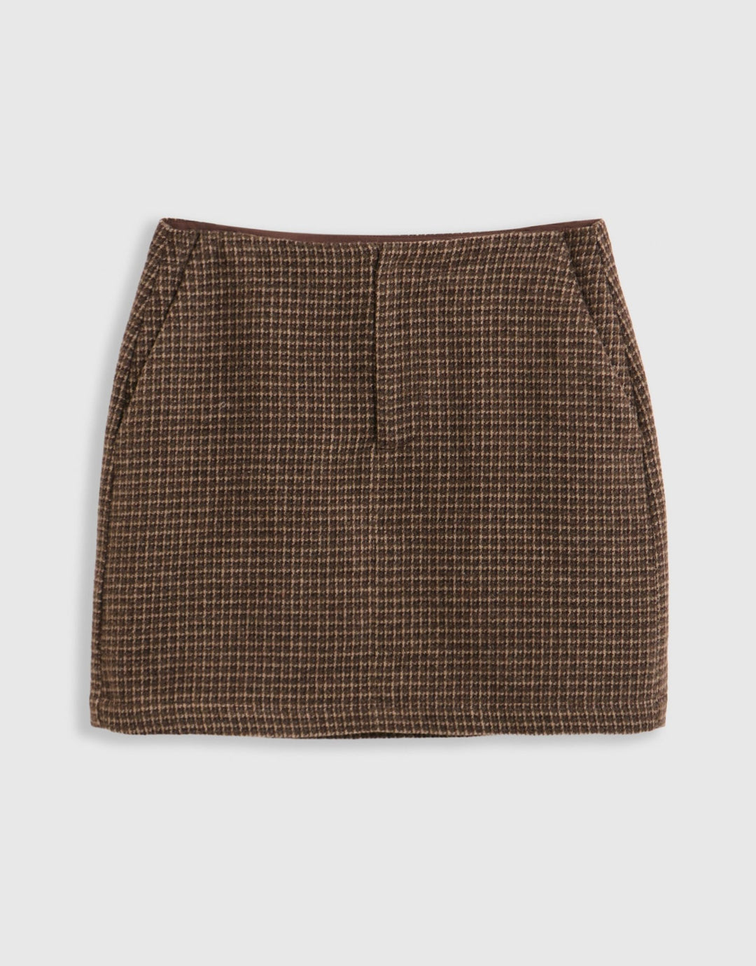 Threadbare Tweed Mini Skirt in Brown Check - mannequin image