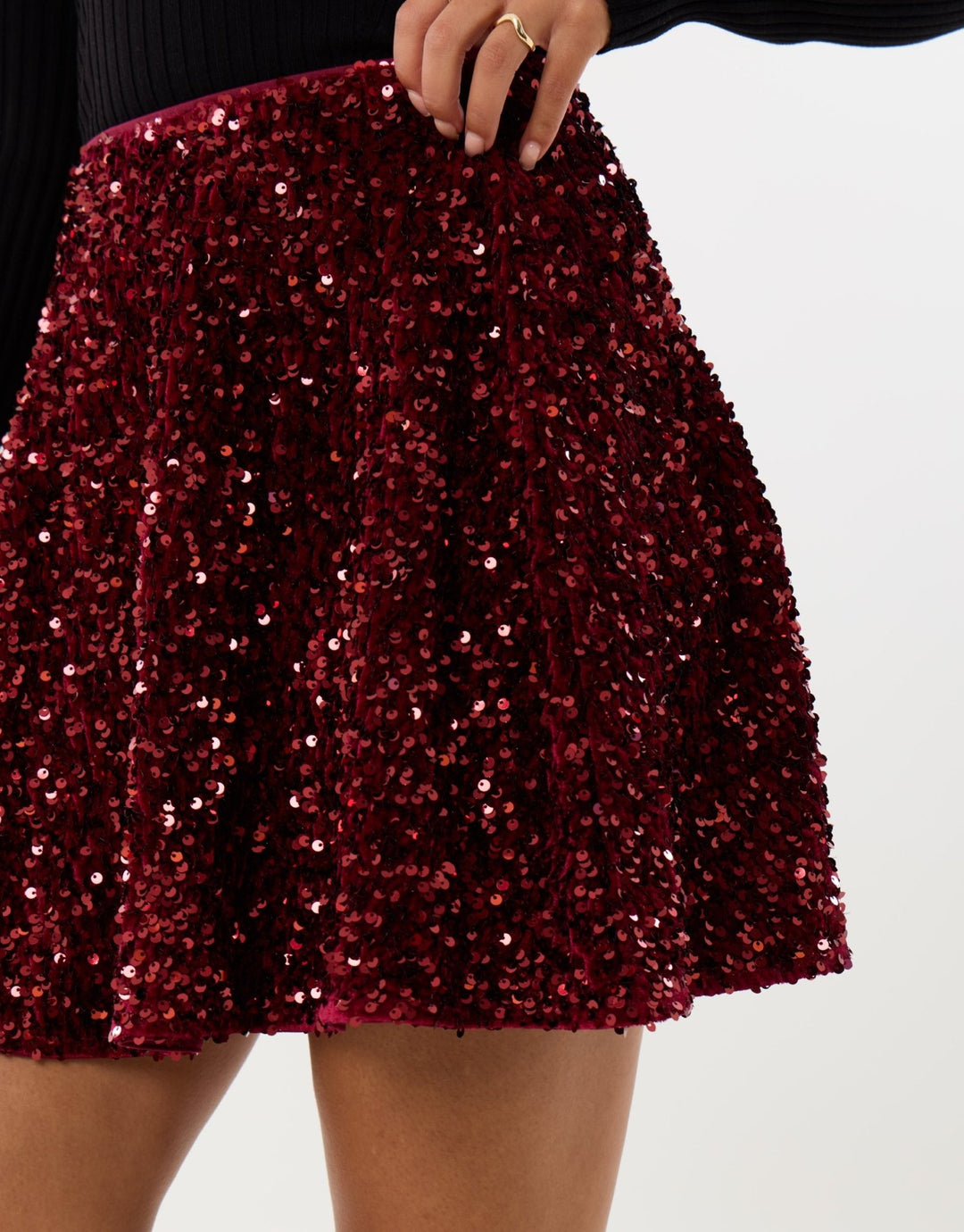Sequin Mini Swing Skirt in Burgundy