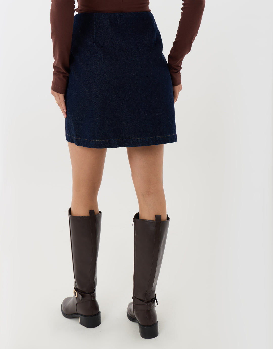 Threadbare Pleated Denim Wrap Mini Skirt in Indigo - back view