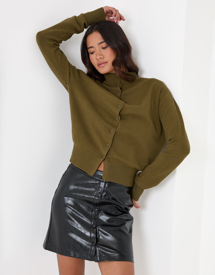 Threadbare Faux Leather Button Front Mini Skirt in Black - full body