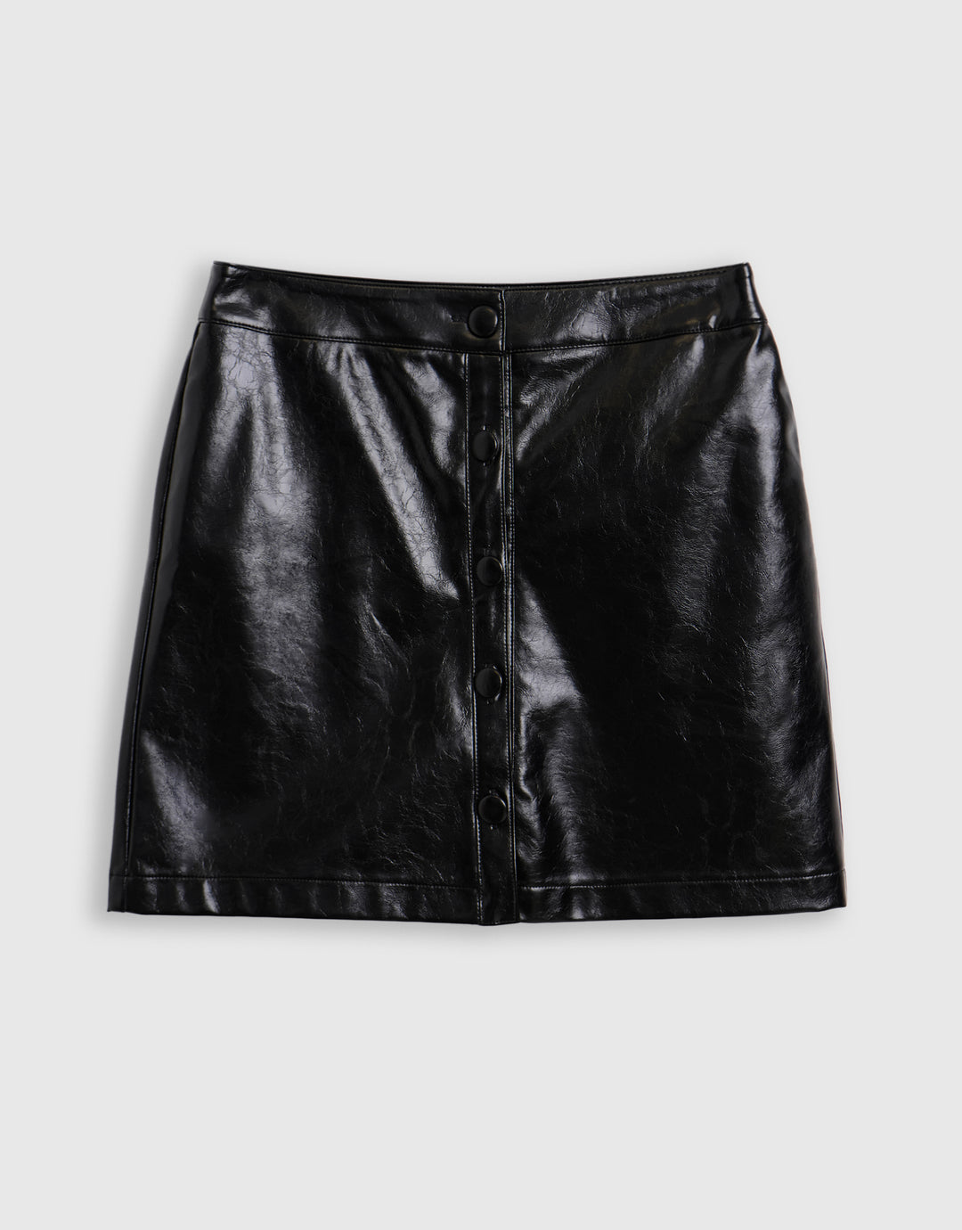 Faux Leather Button Front Mini Skirt in Black