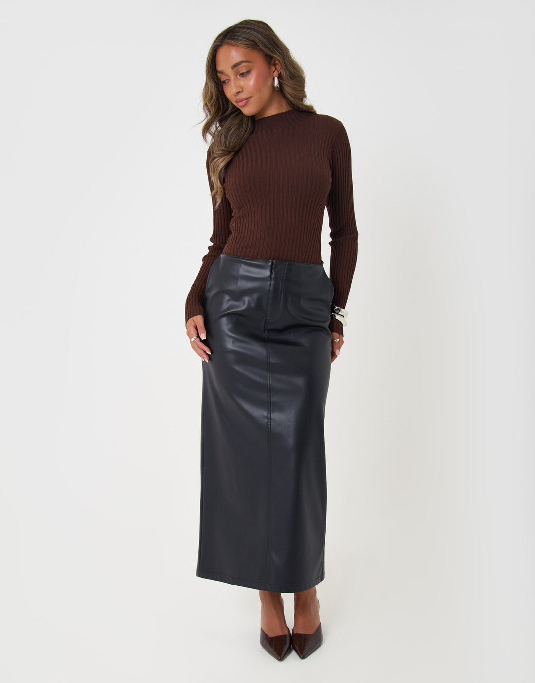 Faux Leather Maxi Skirt in Black