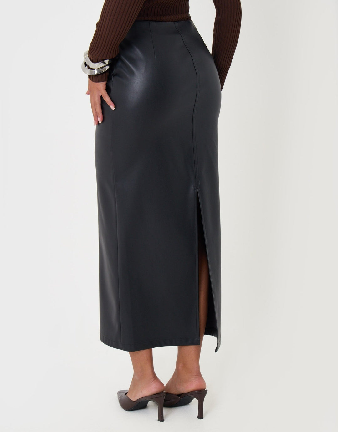 Faux Leather Maxi Skirt in Black
