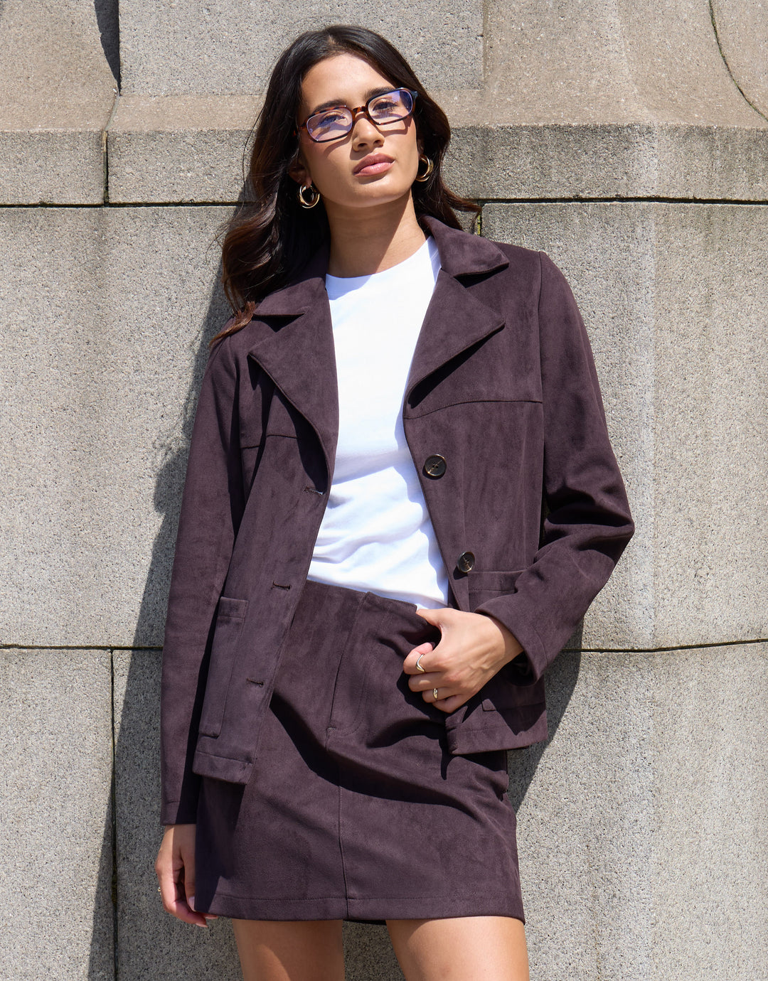 Threadbare Faux Suede Mini Skirt in Chocolate Brown - campaign