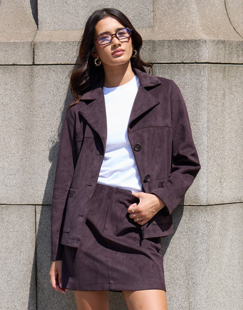 Threadbare Faux Suede Mini Skirt in Chocolate Brown - campaign