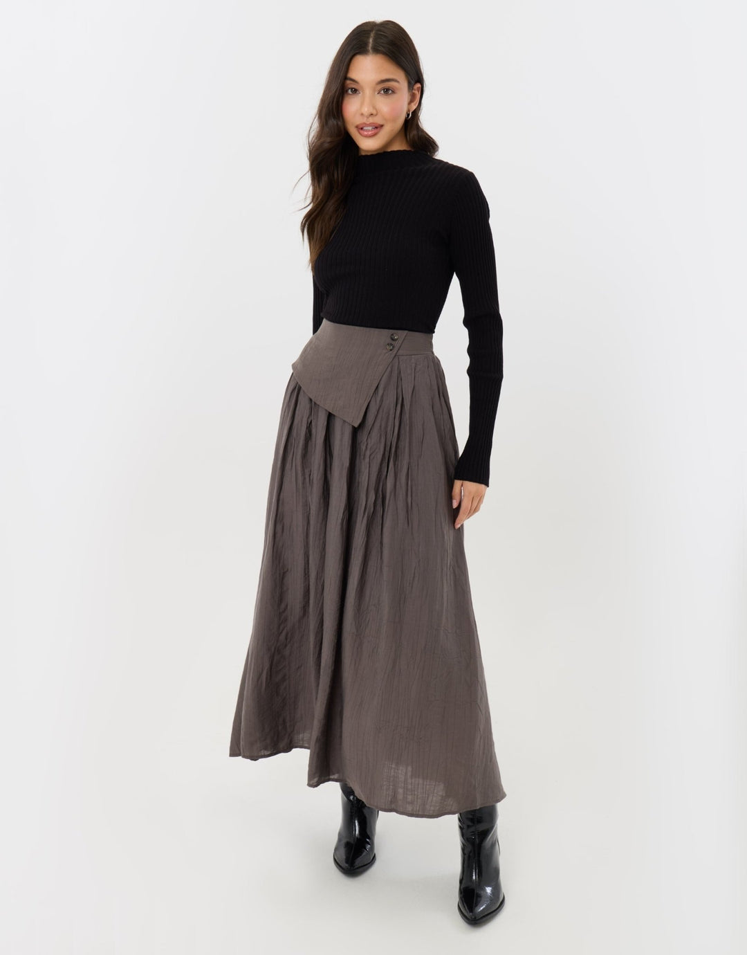 Envelope Waist Midaxi Skirt in Grey