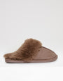 Mink Brown Faux Fur Lined Mule Slippers