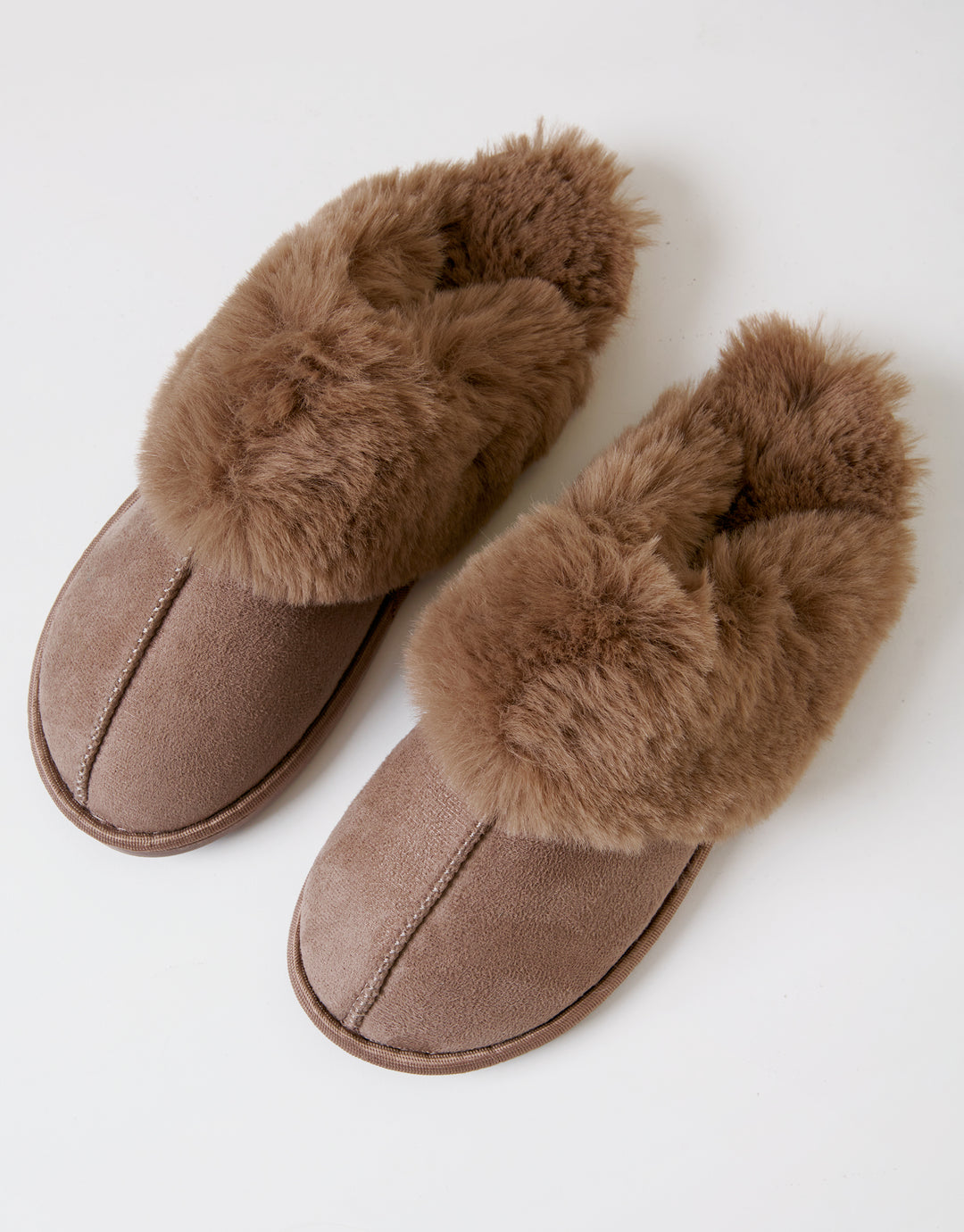 Mink Brown Faux Fur Lined Mule Slippers